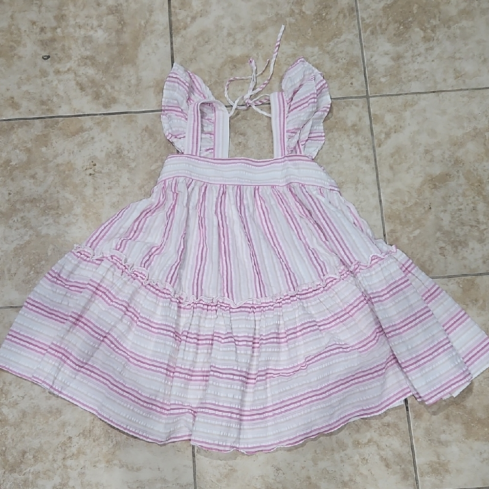 Mable Striped Mini Dress in Pink and White